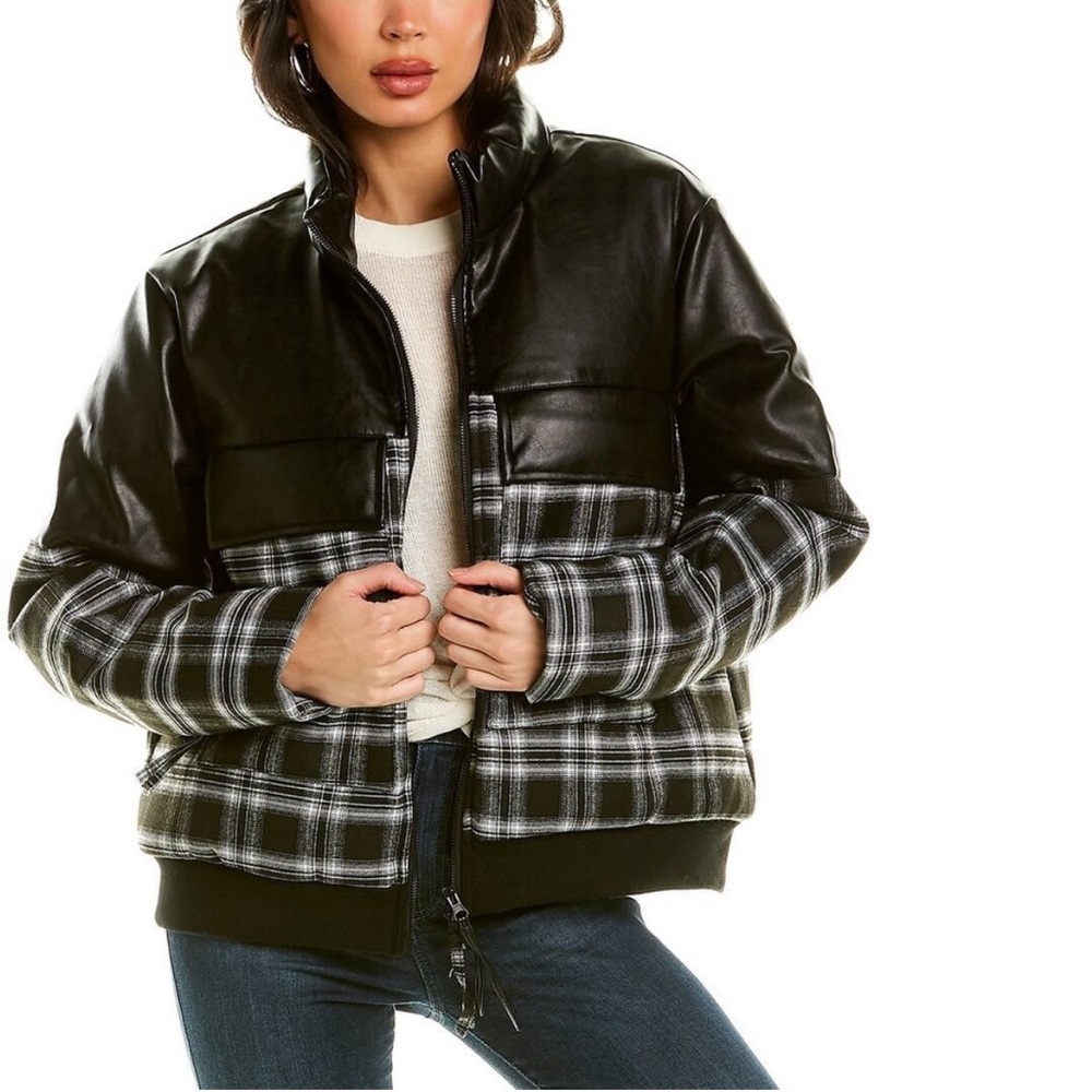 Central Park West Black Rooney Puffer Jacket, plaid